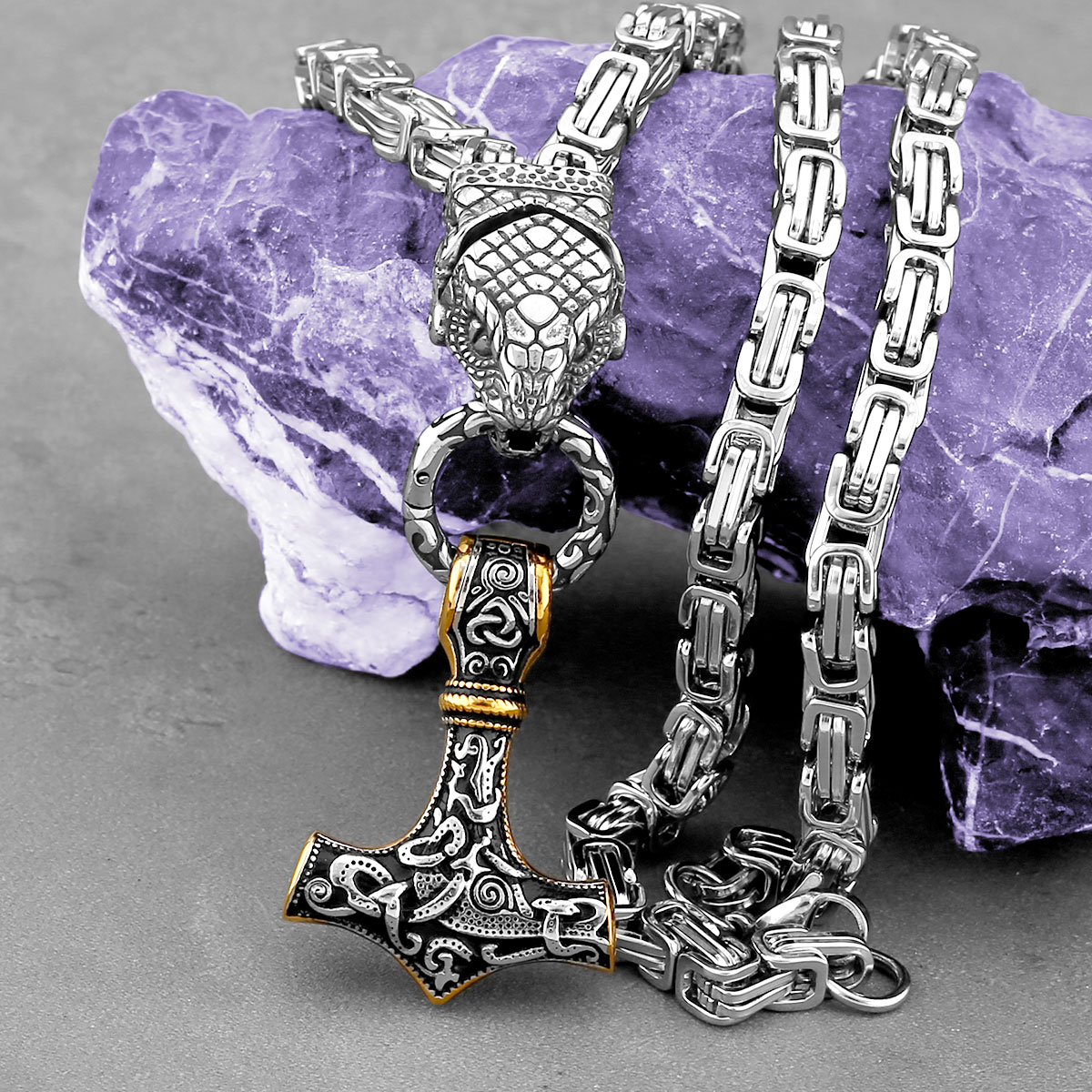 Battle Rope Anchor - الشمال أودين الأفعى رئيس قلادة أزياء